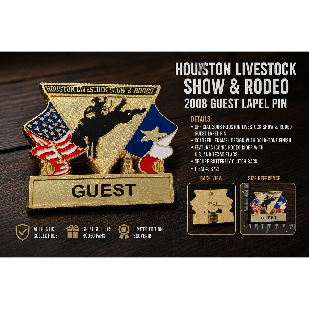 Houston Livestock Show and Rodeo 2008‎ Guest Pin Texas US Flag Bronc Rider 3721